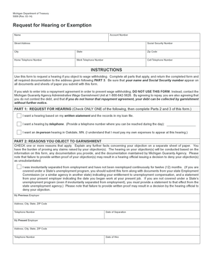 Michigan Request for Hearing or Exemption