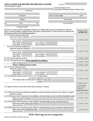 Application for Restricted Driver's License