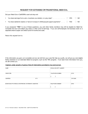 California Transitional Medi-Cal Request Form