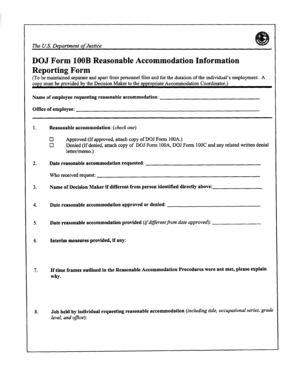 DOJ Form 100B Reasonable Accommodation Information Reporting Form