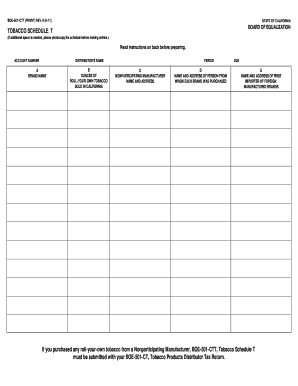 California Tobacco Schedule T