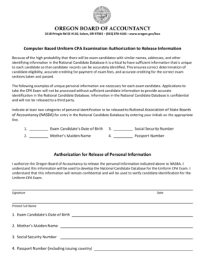 Oregon CPA Exam Authorization to Release Information
