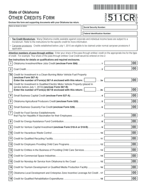 Oklahoma Other Credits Form 511CR2