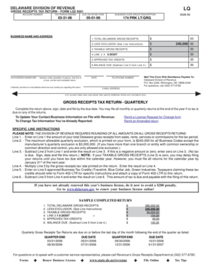 Delaware Gross Receipts Tax Return Form LQ2 9501