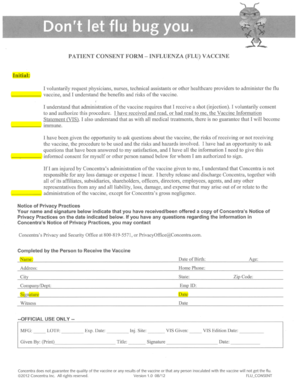 Patient Consent Form - Influenza Vaccine