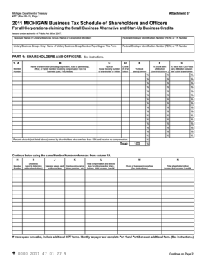 Michigan Business Tax Schedule of Shareholders and Officers
