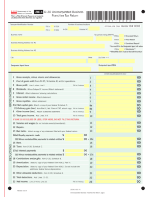 District of Columbia Unincorporated Business Franchise Tax Return