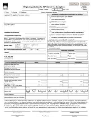 Florida Ad Valorem Tax Exemption Application