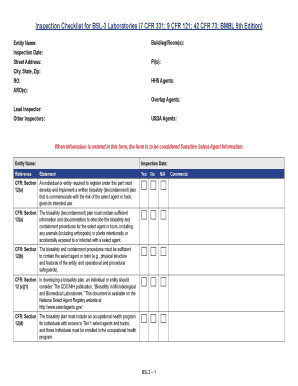 BSL-3 Laboratory Inspection Checklist