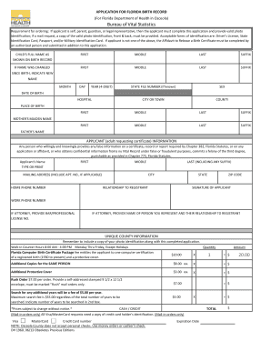 Florida Birth Record Application