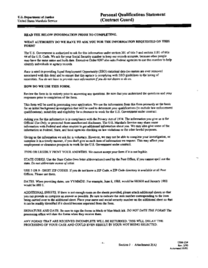 US Marshals Service Contract Guard Personal Qualifications Statement