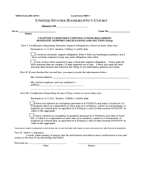 Chapter 13 Debtor's Certifications Form 283