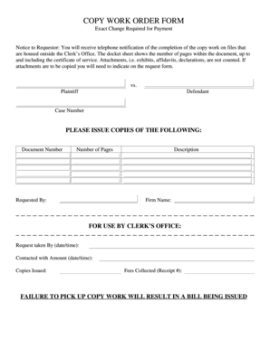 Clerk's Office Copy Work Order Form