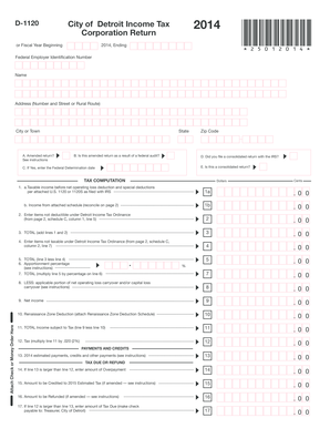 City of Detroit Income Tax Corporation Return 2014