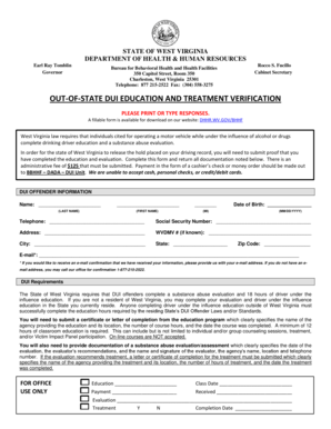 West Virginia Out-of-State DUI Education and Treatment Verification