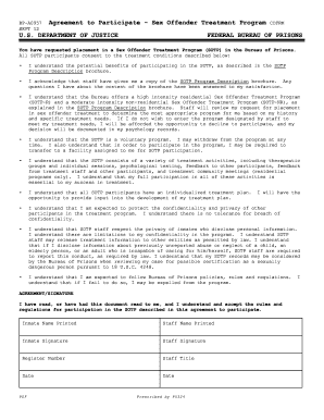 Agreement to Participate in Sex Offender Treatment Program