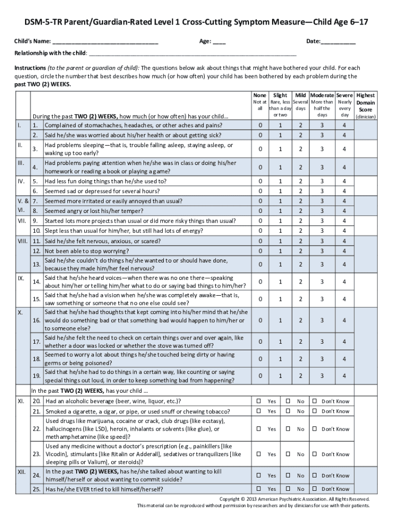 Fillable Online Assessment Measures (DSM-5 Section III) Flashcards Fax ...