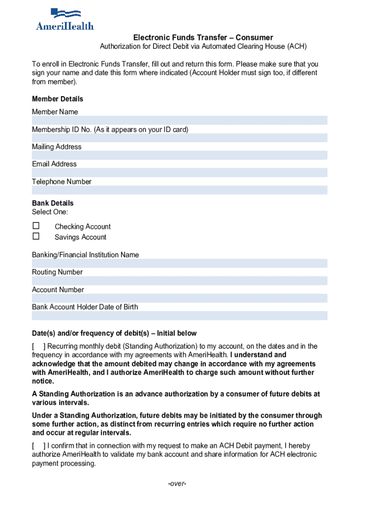 Fillable Online Electronic funds transfer (EFT-ACH) form and ...