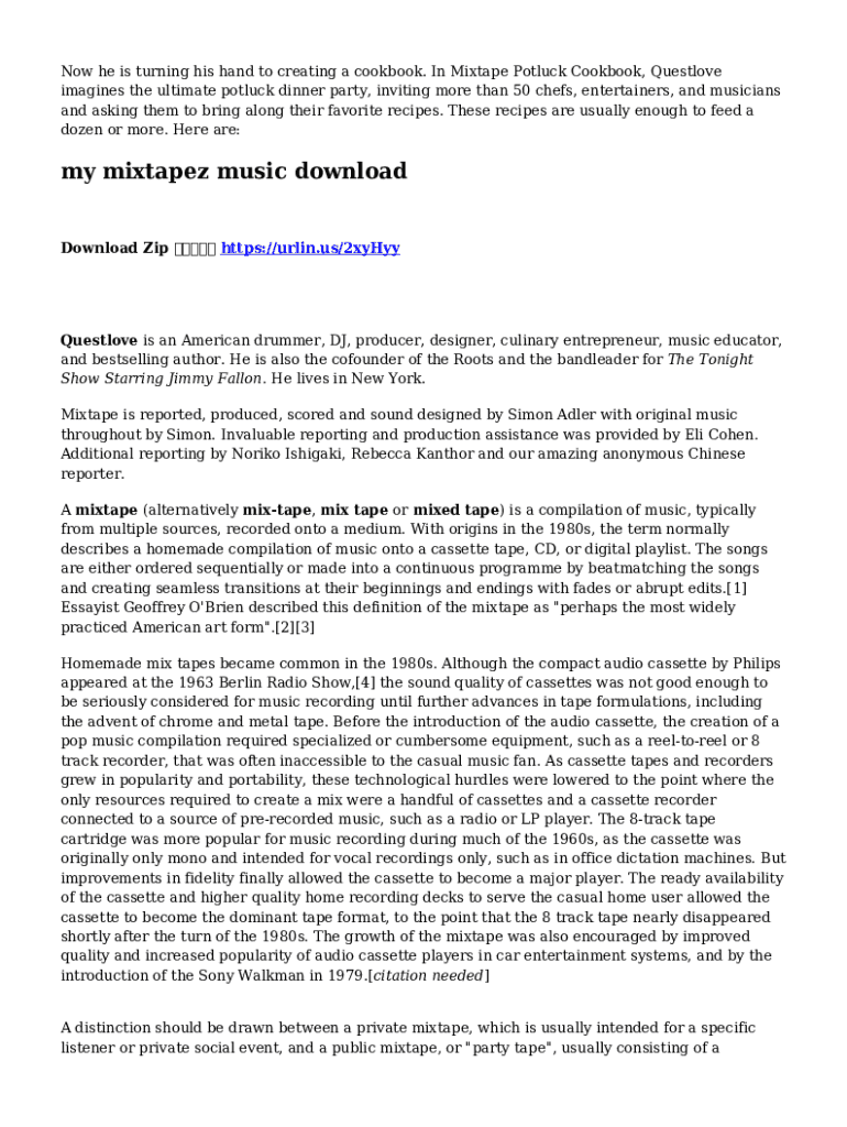 Fillable Online Mixtape Potluck Cookbook A Dinner Party for Friends