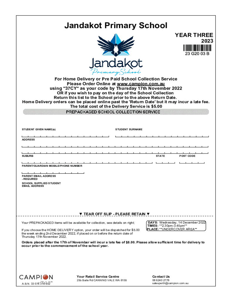 Fillable Online Jandakot Primary School YEAR THREE 1 Resource List Fax