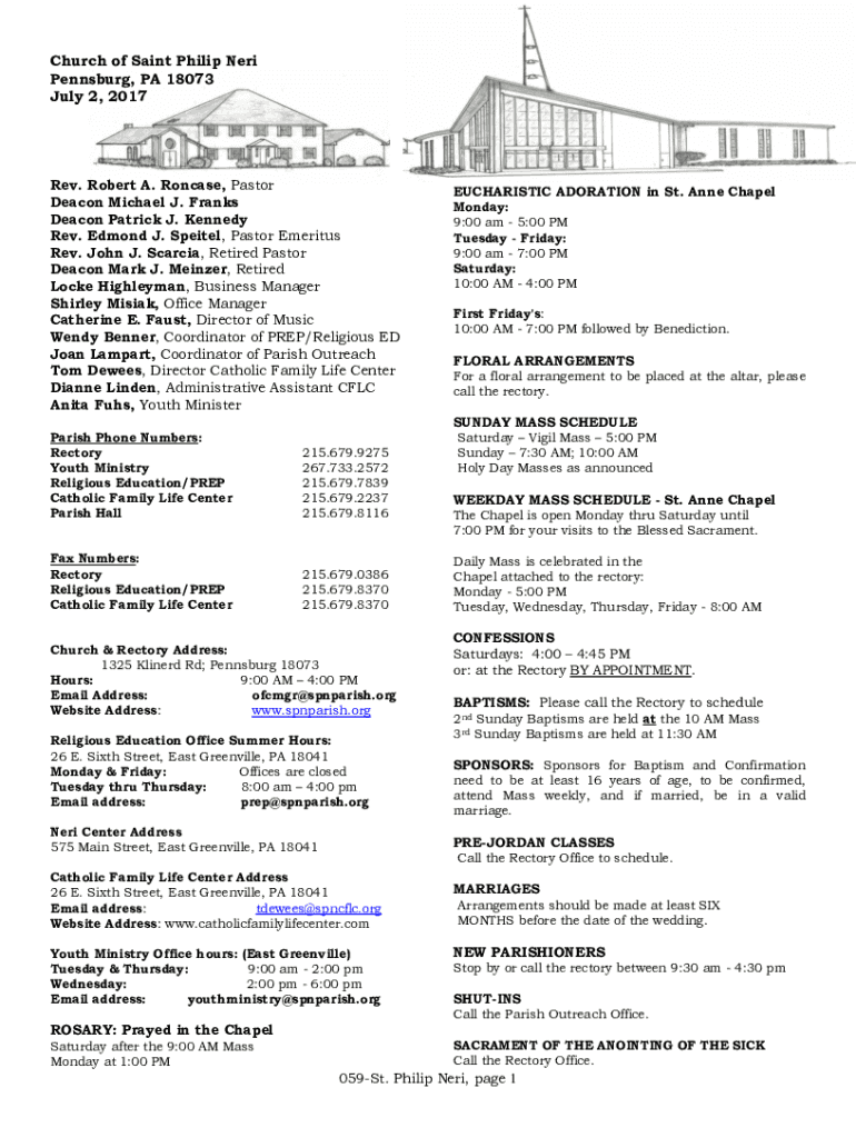 Fillable Online Church of Saint Philip Neri Pennsburg, PA 18073 July 2