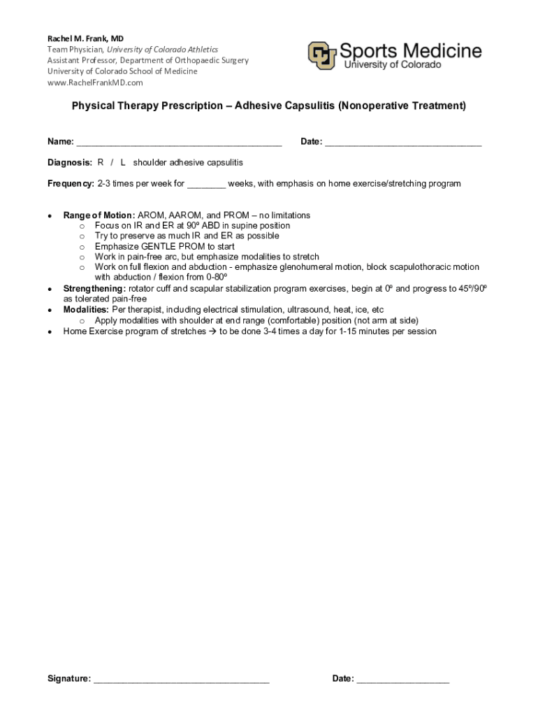 Fillable Online RMF PT Protocol Shoulder Nonoperative Adhesive