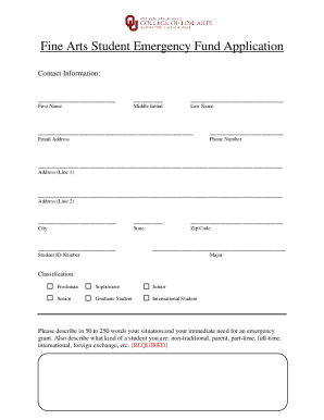Fine Arts Student Emergency Fund Application