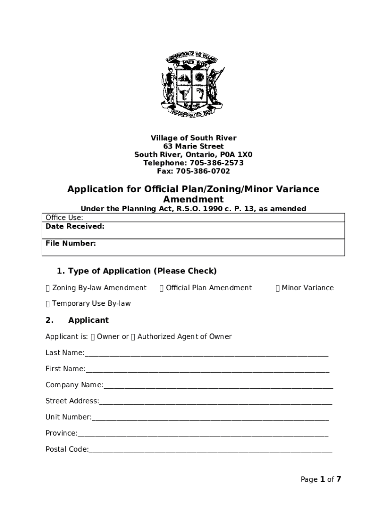 Application for Official Plan/Zoning/Minor Variance Doc Template