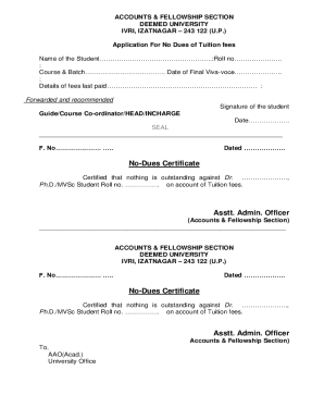 243 122 (U.P.) Application For Refund of Caution Money