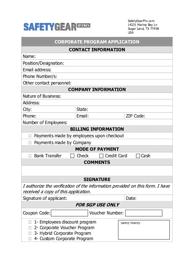 Fillable Online Safety Gear Pro Inc, 14231 Marina Bay Ln, Sugar Land