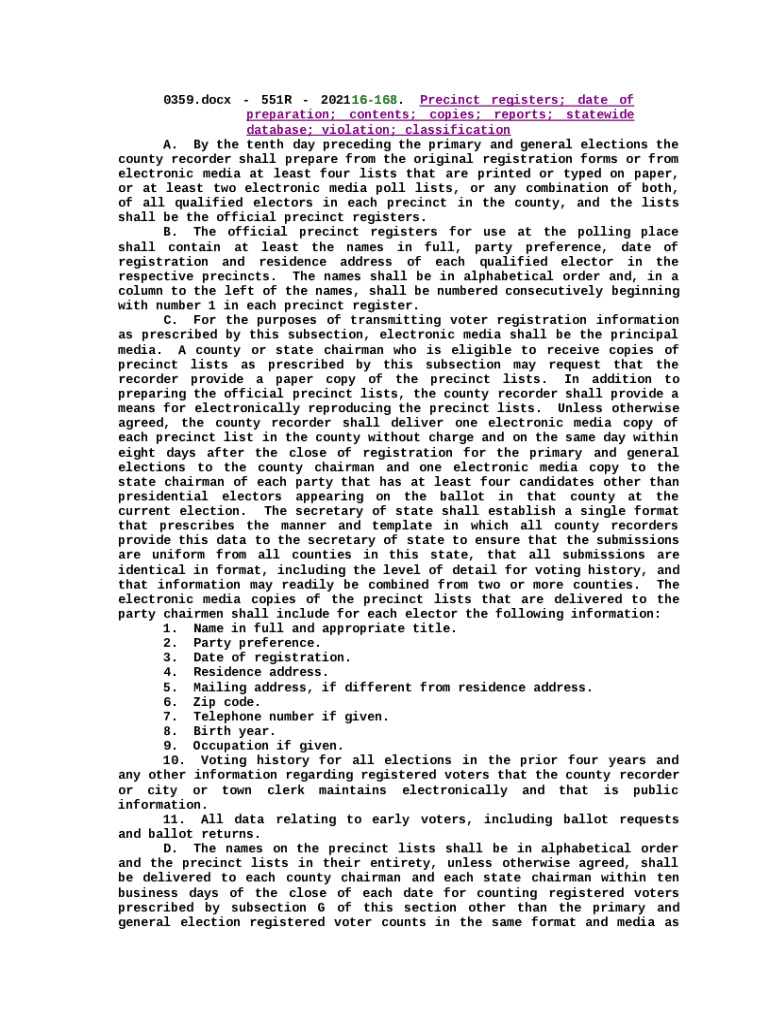 16168; Precinct registers; date of preparation; contents; copies