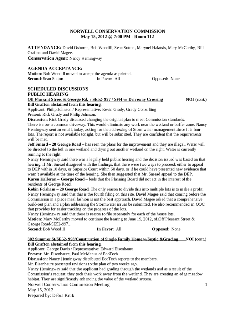 Town of Norwell MA Doc Template pdfFiller