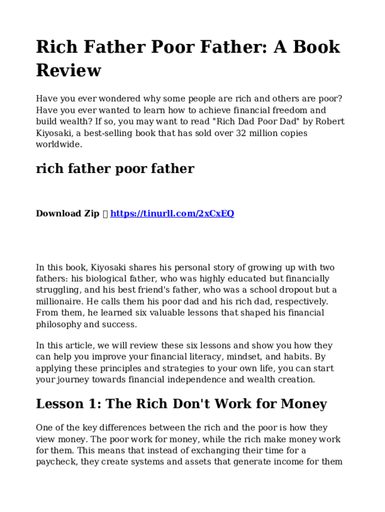 Fillable Online Book Review: Rich Dad Poor Dad by Robert T. Kiyosaki ...