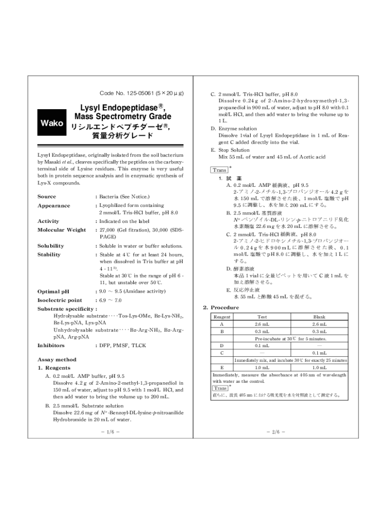 Fillable Online Lysyl Endopeptidase, Mass Spectrometry Grade (LysC