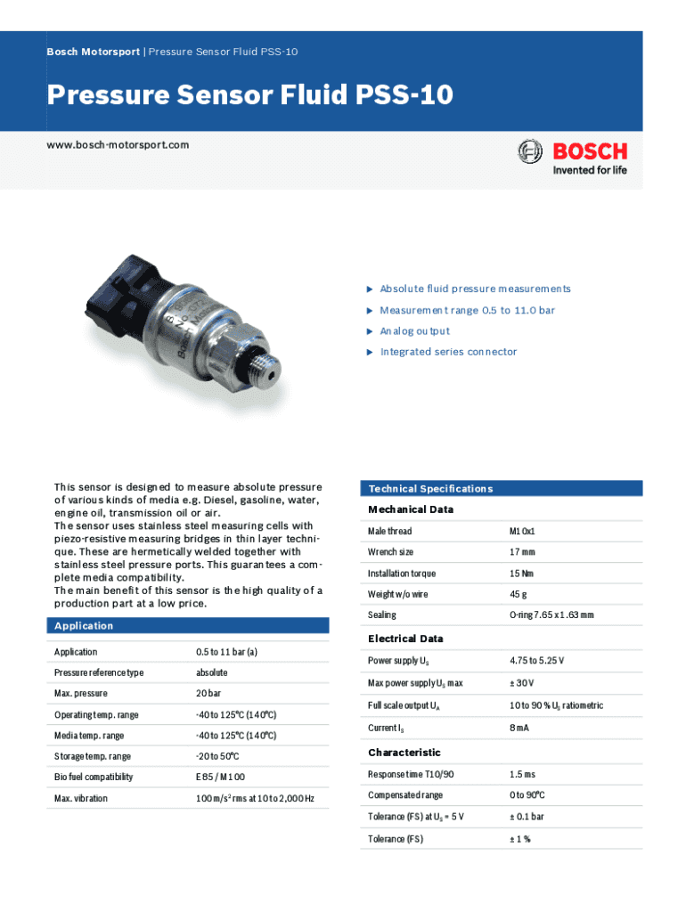 Fillable Online Bosch Motorsport Fluid Pressure Sensor PSS10 Fax