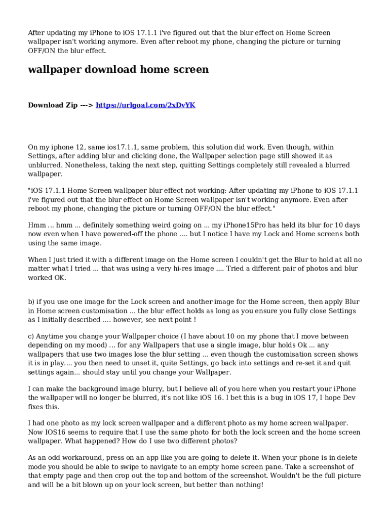 Fillable Online Home Screen wallpaper blur feature not working after