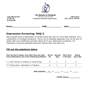 Fillable Online PHQ 2 Depression Screen Fax Email Print - pdfFiller
