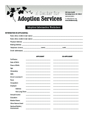 Fillable Online Adoption Information Worksheet Fax Email Print pdfFiller Fillable Online Adoption Information Worksheet Fax Email Print pdfFiller