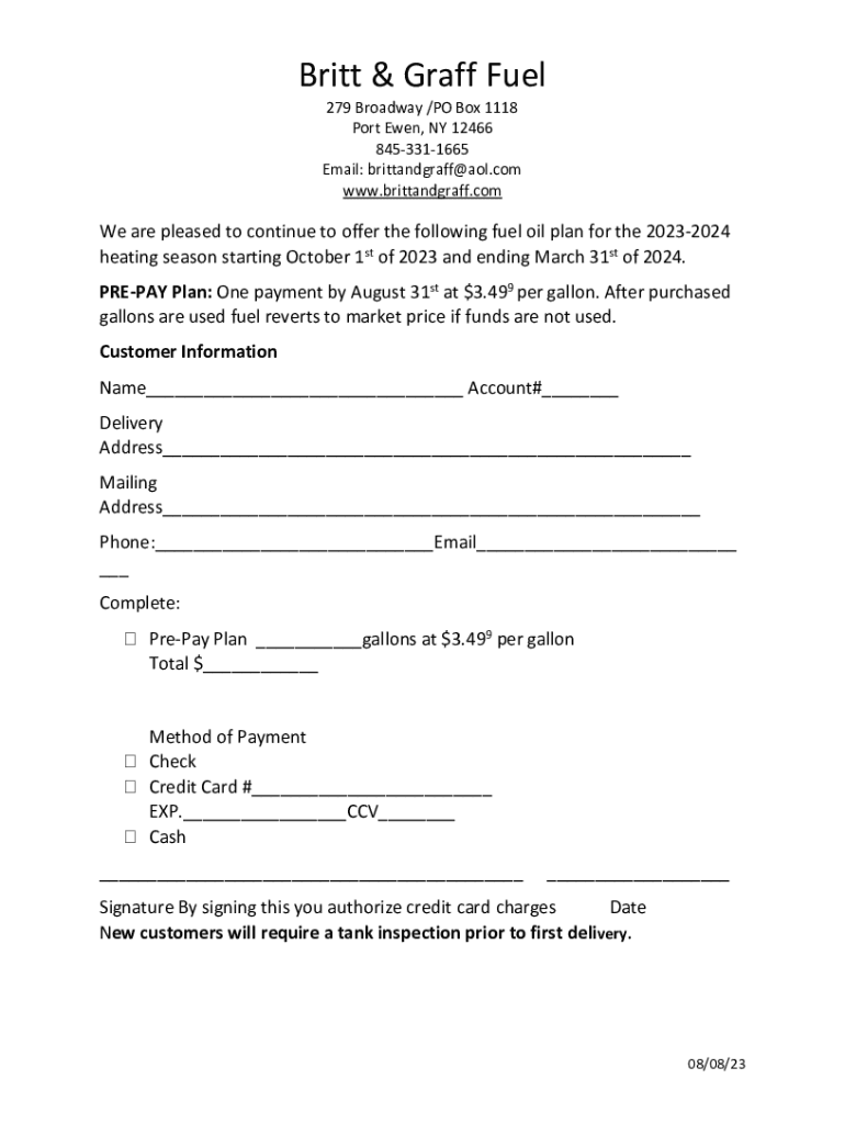 Fillable Online Britt and Graff A Home Heating Oil Company Fax Email