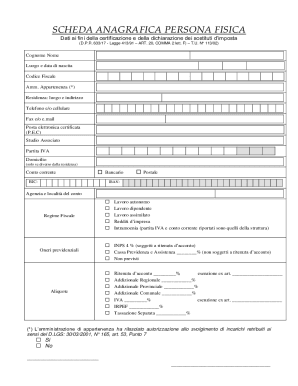 SCHEDA ANAGRAFICA PERSONA FISICA