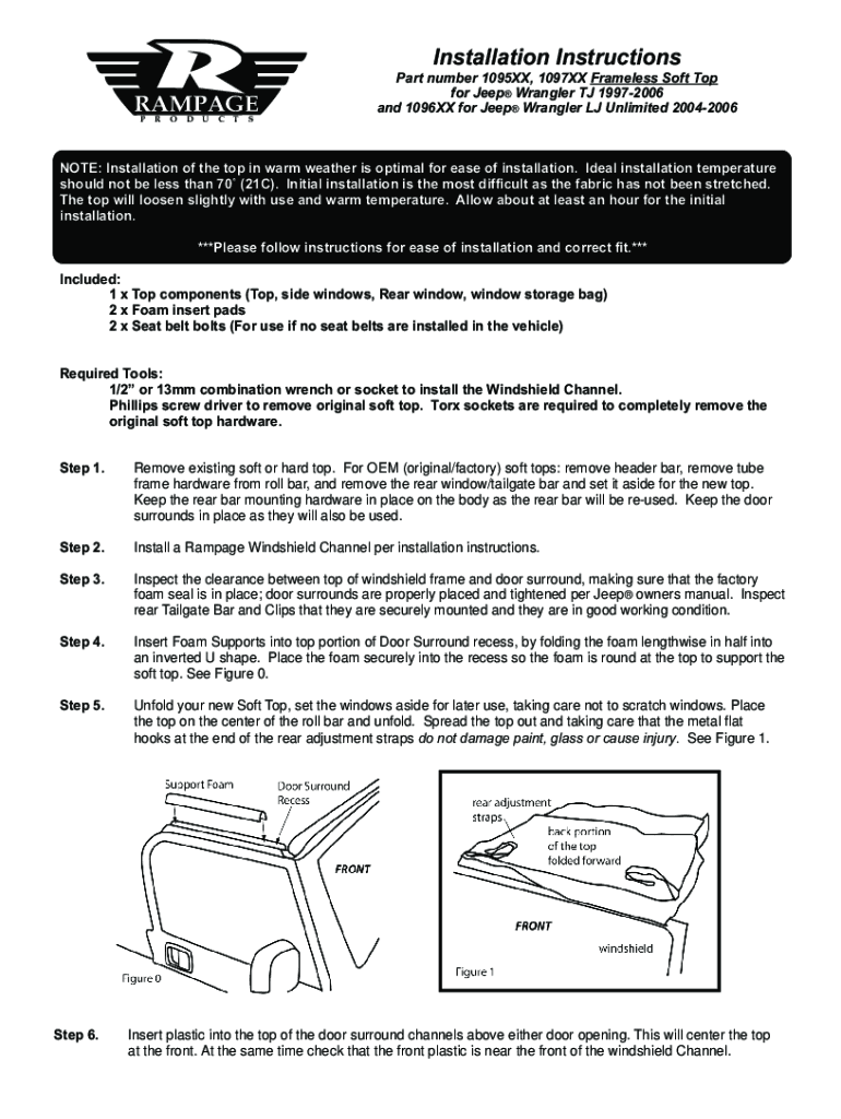Fillable Online Installing a Rampage Frameless Soft Top for Jeep LJ and