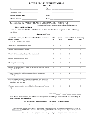 patient health questionnaire9 (phq9)