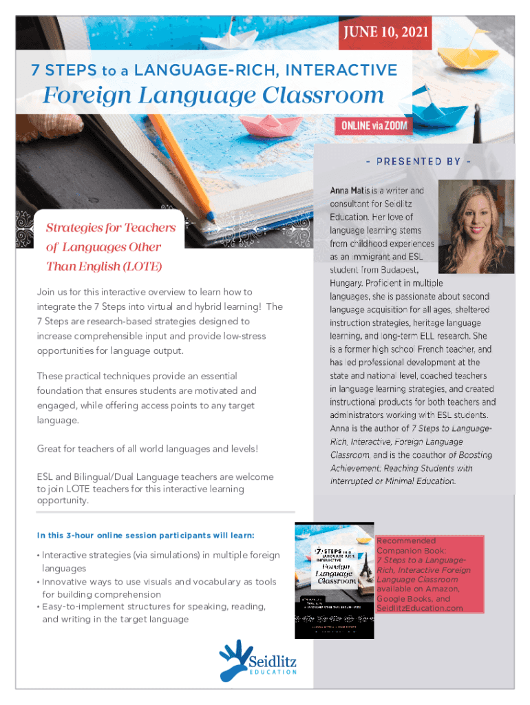 Fillable Online John Seidlitz - 7 Steps to a Language-Rich Classroom ...