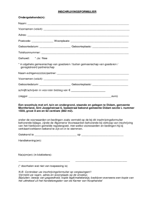 INSCHRIJVINGSFORMULIER Ondergetekende(n): Naam