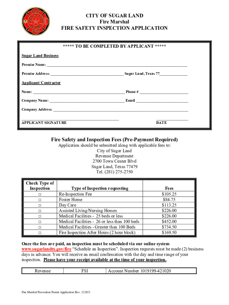 Fillable Online Fire Marshal Fire Safety Inspection App Revised 122921