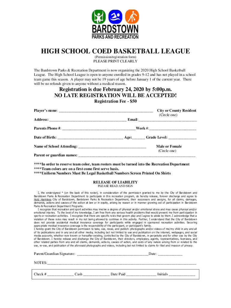 Fillable Online Free Printable Basketball Registration Form Fax Email