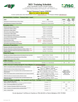 Fillable Online Fillable Online Safety Training Schedule - safetync.org ...