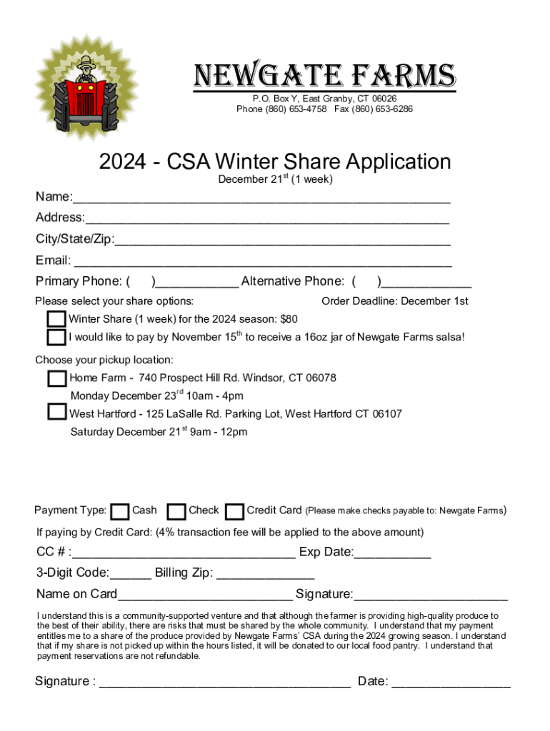 Newgate Farms CSA Winter Share Application 2024 Apply Now! Fill