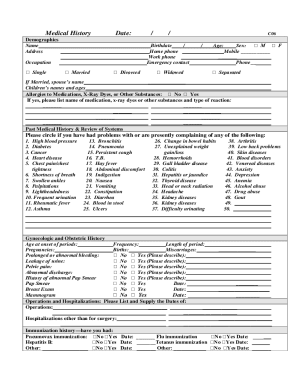 Fillable Online PCP and OBGYN Practice Resources -MEDICAL HISTORY FORM ...