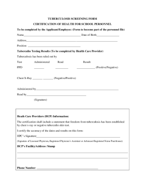 Tuberculosis Screening Form